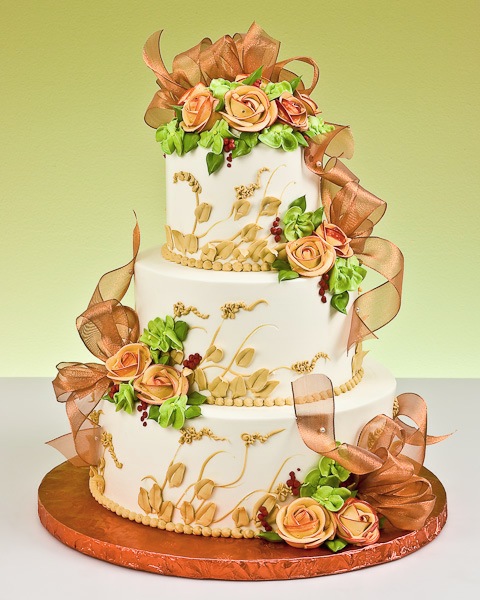 Three Tier Wheat In The Wind Fall Wedding Cake by Jacques Pastries