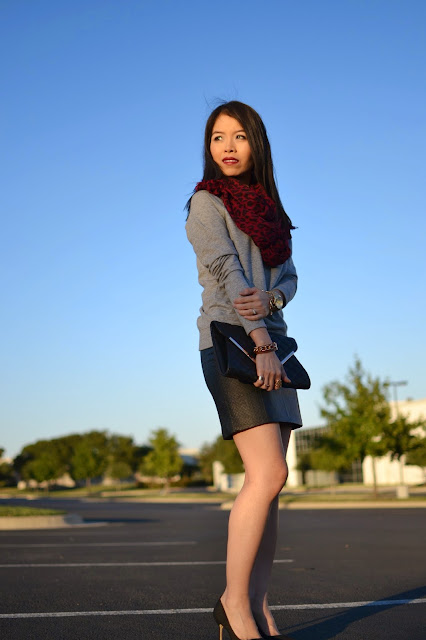 Style and Cappuccino : Daring Red: pleather skirt + sweatshirt + red ...