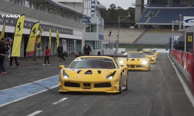 4 yellow 488 Challenge cars at the Hockenheimring