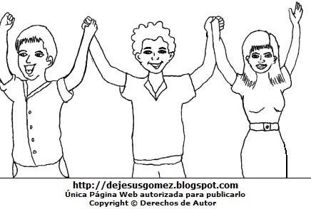 Personas sin color Imagen de personas levantando sus manos para colorear pintar imprimir. Dibujo de personas de Jesus Gómez