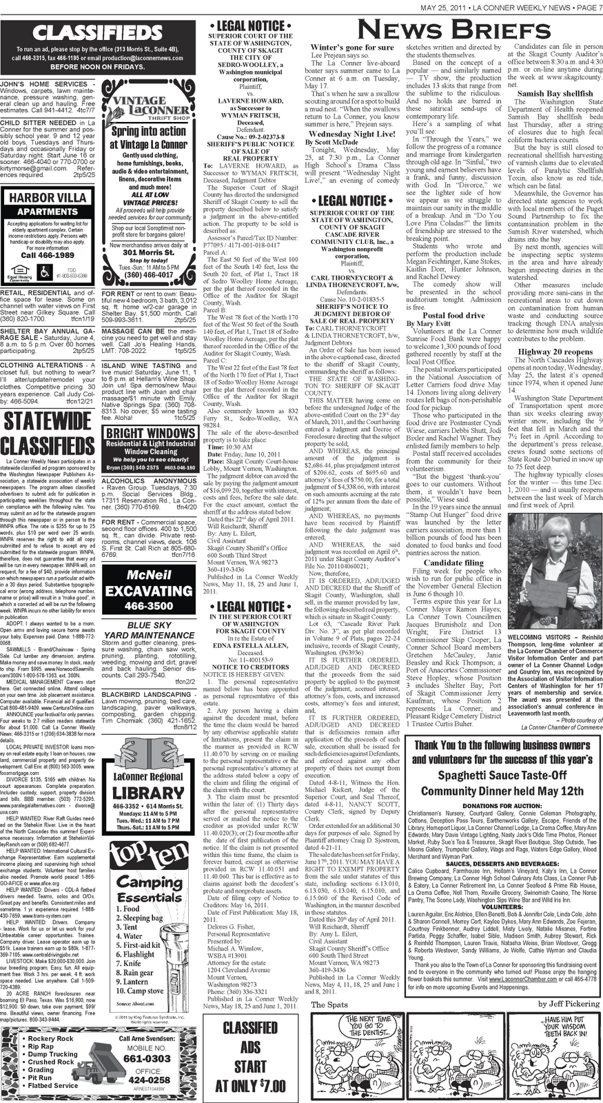 La Conner Weekly News Classified Ads