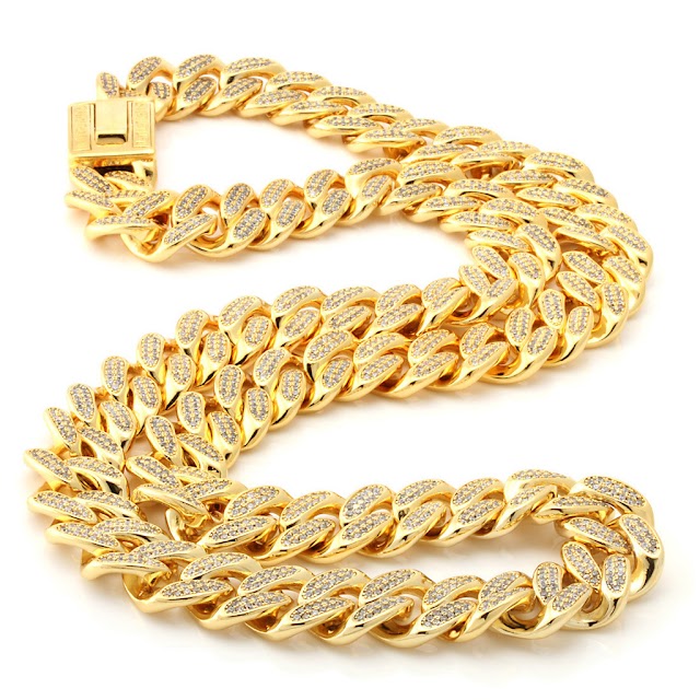 King Ice: 18K Gold "Studded" Miami Cuban Curb Chain