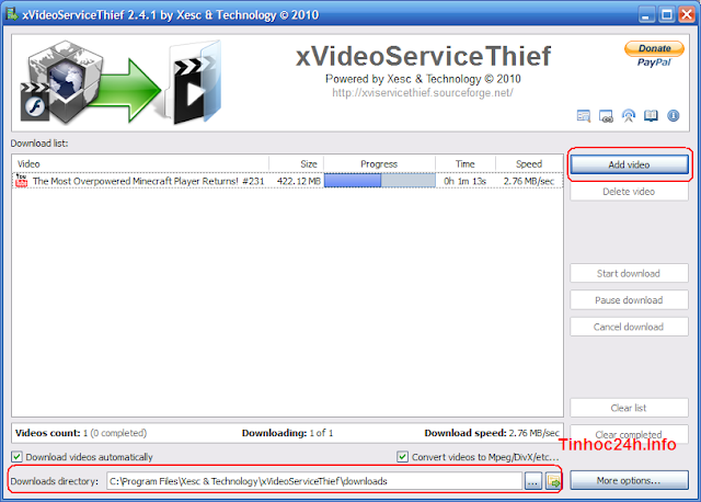 download video từ youtube bằng xVideoServiceThief