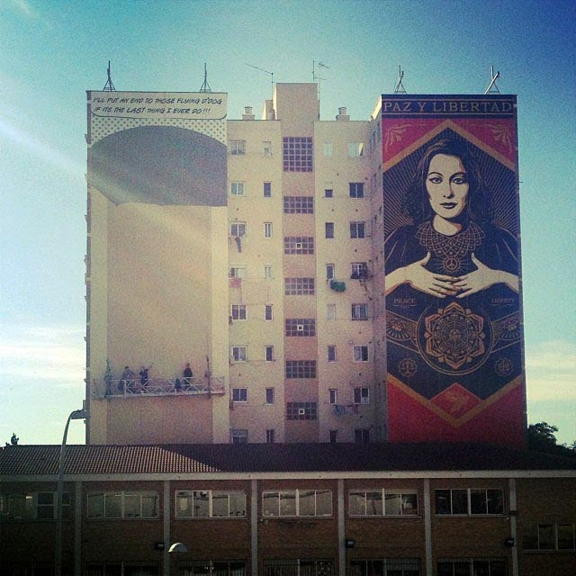 "Paz Y Libertard" New Street Art Mural By American Artist Shepard Fairey For Maus Malaga In Spain. 4