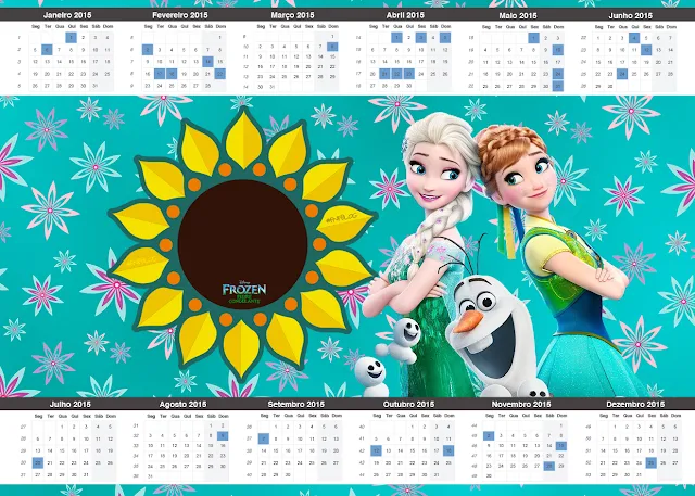  Frozen Fever Party Free Printable Calendar 2015.