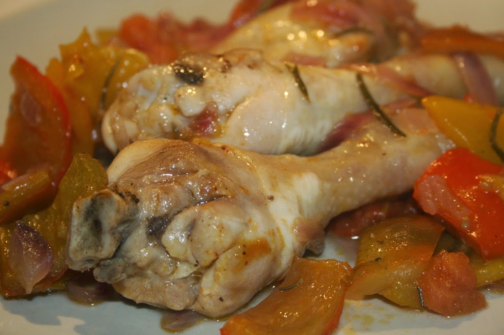 fusi di pollo al forno con peperoni 