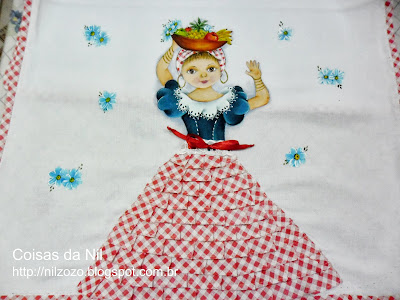 pintura de boneca baiana com tabuleiro de frutas