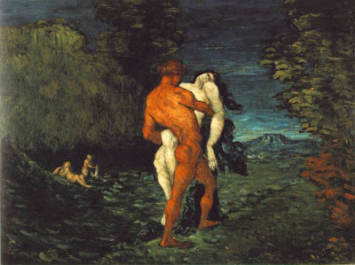 impressionist painting, the abduction painted by Paul Cezanne, of a man carrying away a struggling woman