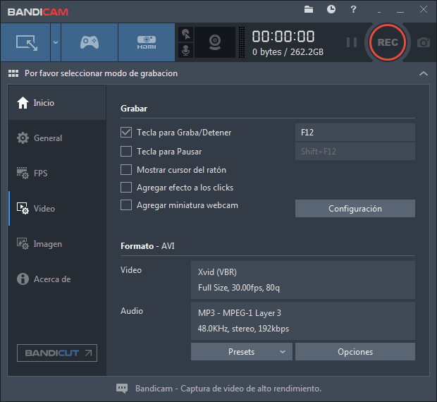 Bandicam Español Grabación para captura de pantalla juegos y cámaras web