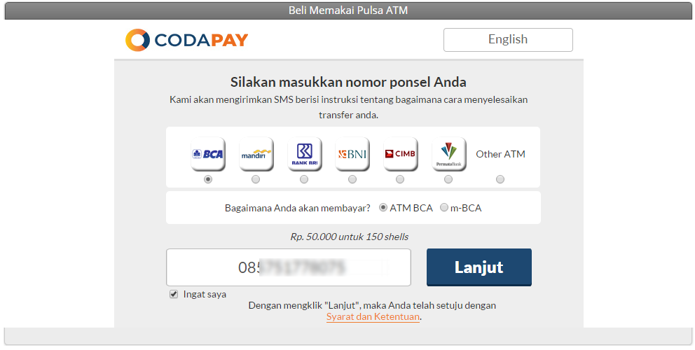 Cara Membeli Cash PB Garena di ATM