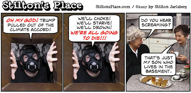 stilton’s place, stilton, political, humor, conservative, cartoons, jokes, hope n’ change, paris accord, environment, trump, basement, epa