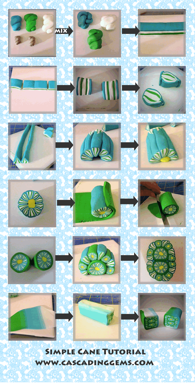 Cascading Gems Polymer Clay Tutorial Simple Floral Tiled Cane