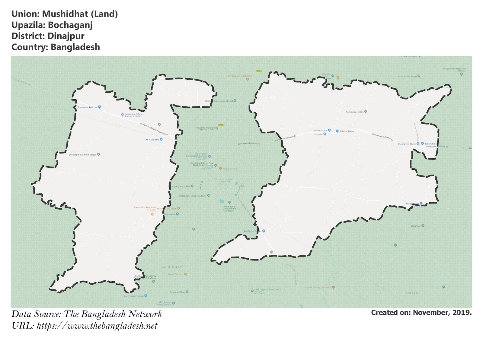 Map of Mushidhat of Dinajpur, Bangladesh.