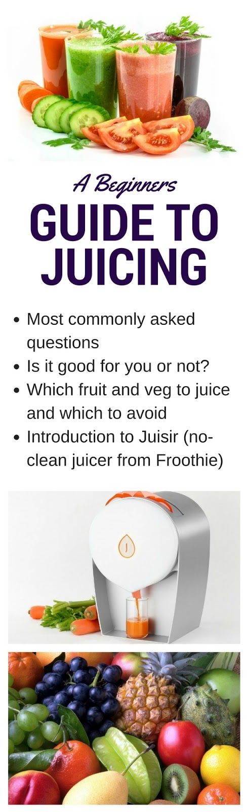 An easy guide to juicing, why it's good for you and what to juice as well as an introduction to the Juisir, a new no-clean juicer from Froothie. An easy guide to juicing, why it's good for you and what to juice as well as an introduction to the Juisir, a new no-clean juicer from Froothie.