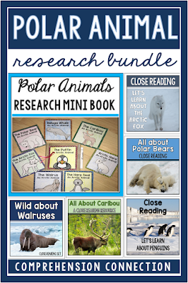 Questioning skills are an important component of reading comprehension and student research. In this blog post, students ask and answer questions to deepen understanding and to work on learning about polar animals. This bundle includes a paper bag research book and five close reading sets focused on caribou, walruses, penguins, polar bears, and the arctic fox. Questioning skills are an important component of reading comprehension and student research. In this blog post, students ask and answer questions to deepen understanding and to work on learning about polar animals. This bundle includes a paper bag research book and five close reading sets focused on caribou, walruses, penguins, polar bears, and the arctic fox.