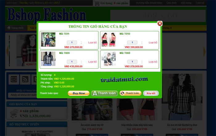 Bshop Fashion - Mẫu bán hàng online chuyên về sản phẩm thời trang dành cho Blogspot