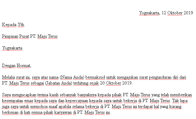 Contoh Surat Pengunduran Diri Karyawan Pabrik Yang Baik Dan