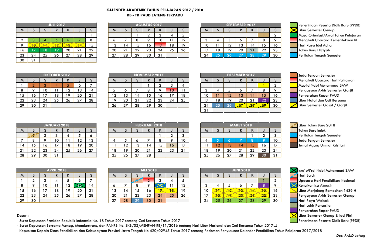 Kalender Pendidikan TK Tahun 2017