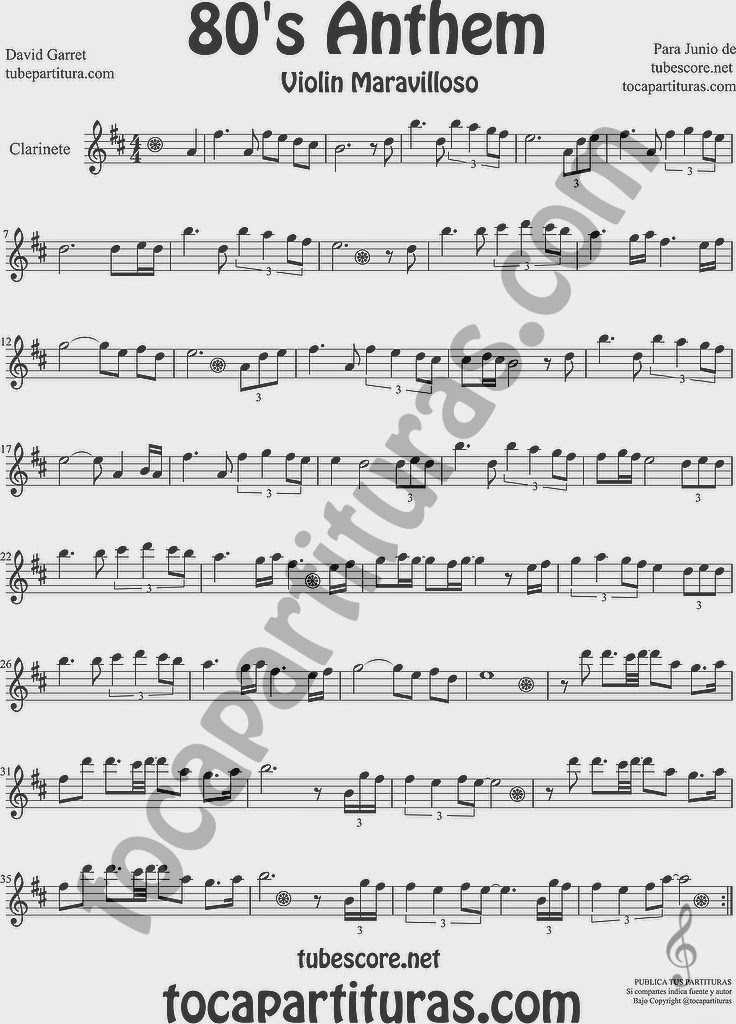 80's Anthem Partitura de Clarinete Sheet Music for Clarinet Music Score