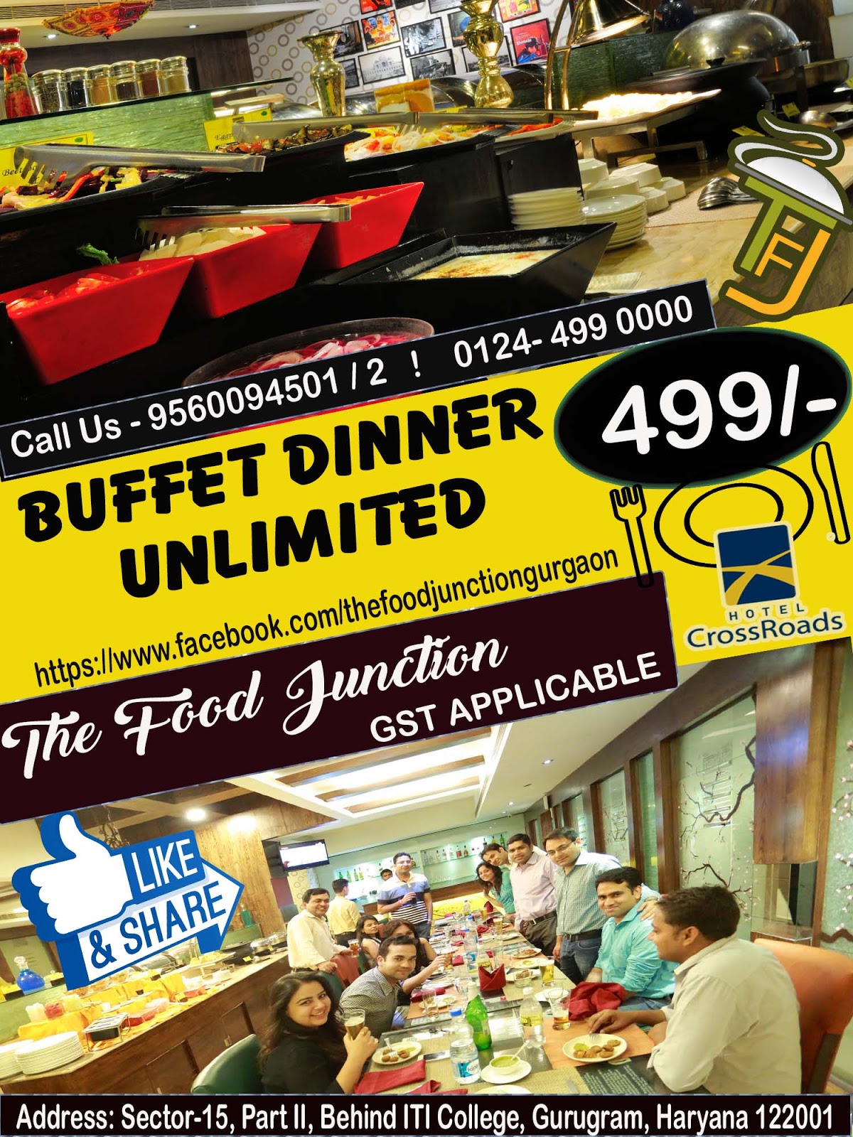 Buffet Dinner In Gurgaon offer @499 at Hotel Crossroads