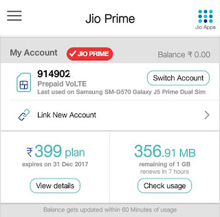 Check Jio data balance via MyJio app