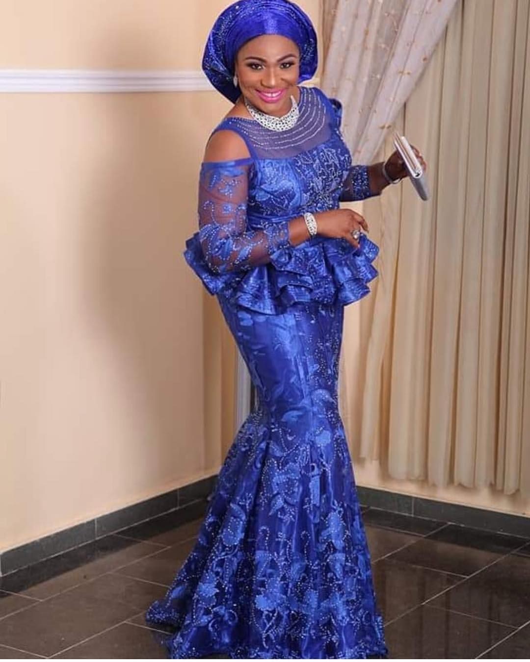 ankara gown mixed with lace