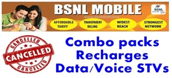 BSNL withdrawn STVs packs and prepaid vouchers