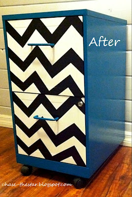 http://www.hellolifeonline.com, metal file, file cabinet, chevron, teal, black and white, makeover, diy