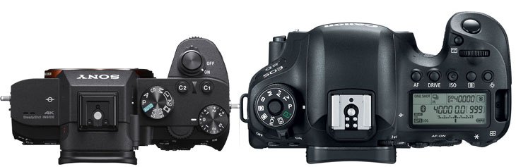 Сравнение Sony A7 III и Canon EOS 6D Mark II, вид сверху