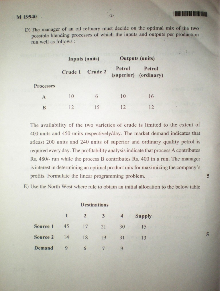 operations research previous year question papers