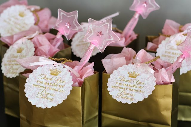 classic pink and gold princess party favor bags