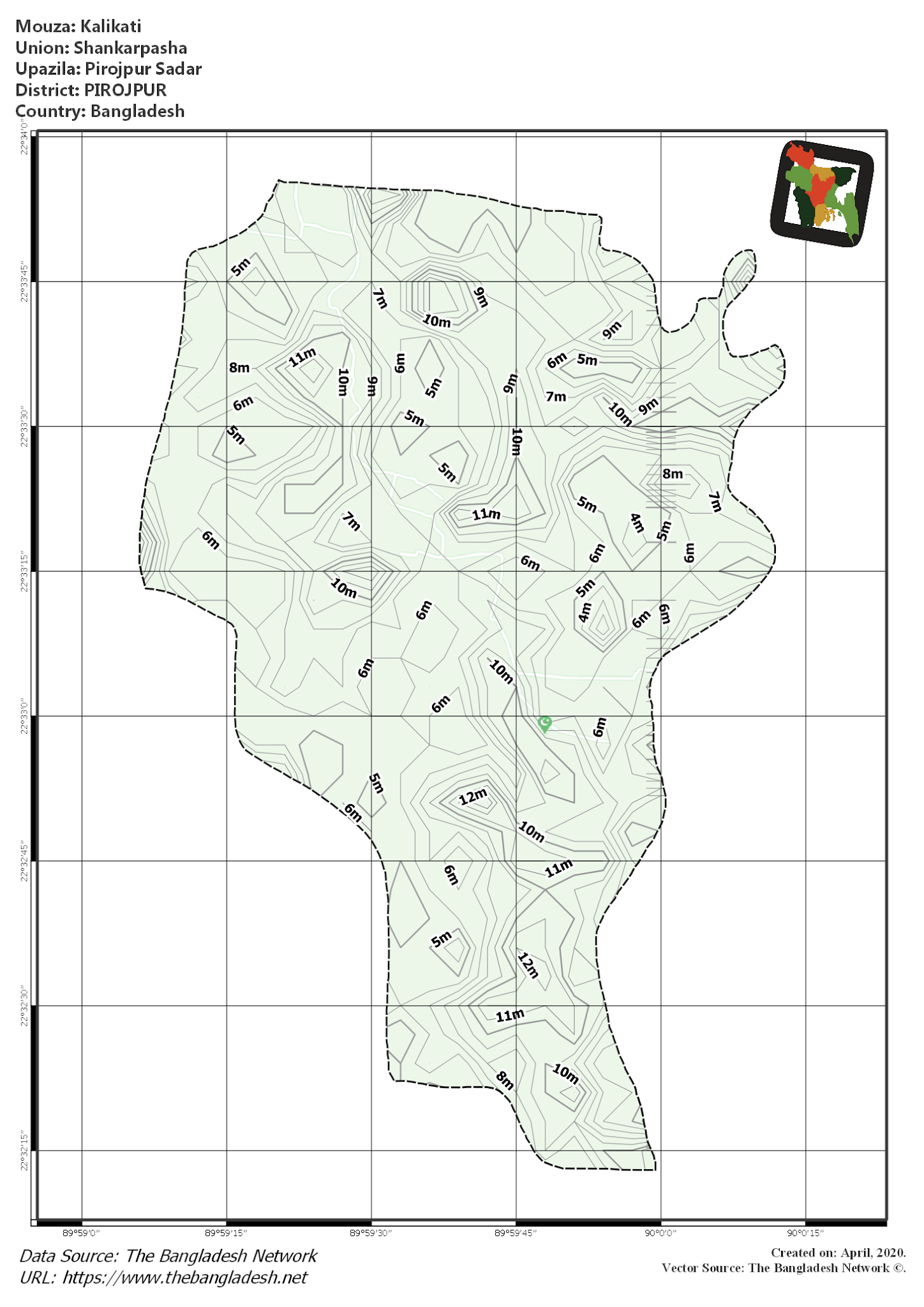 Map of Kalikati Mouza of Pirojpur Sadar Upazila, PIROJPUR, Bangladesh.