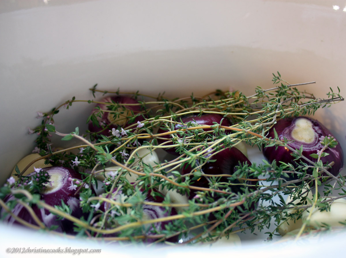 Christine Cooks Slow Cooker Braised Rabbit with Garlic, Cippolini