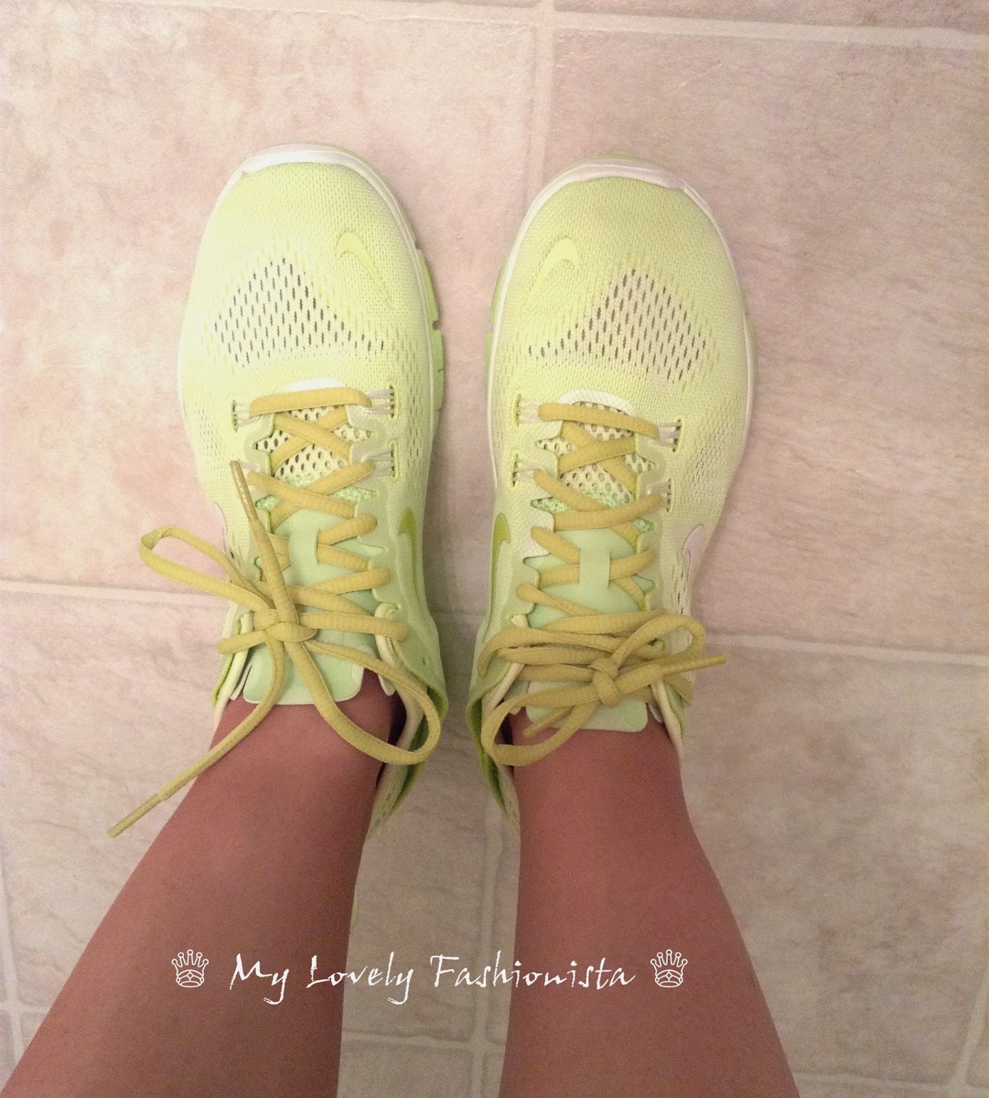 white and lime green shoes