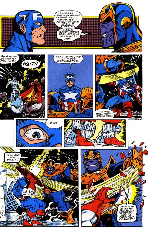 Image result for Captain America vs. Thanos (October, 1991)The Infinity Gauntlet #4