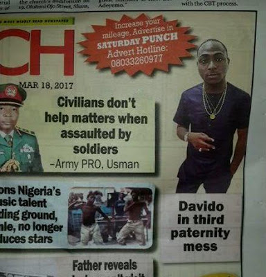 0 Davido threatens to sue Punch for running a report that he's a father to a 4year old child