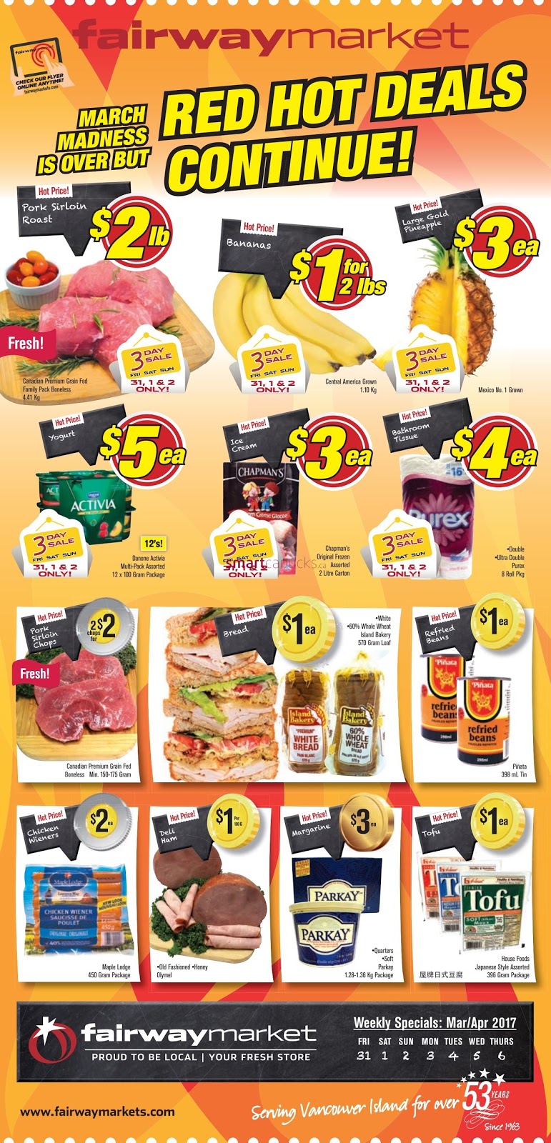 red hot deals fairway market march 31 to april 6 weekly flyers canada fairway market flyer