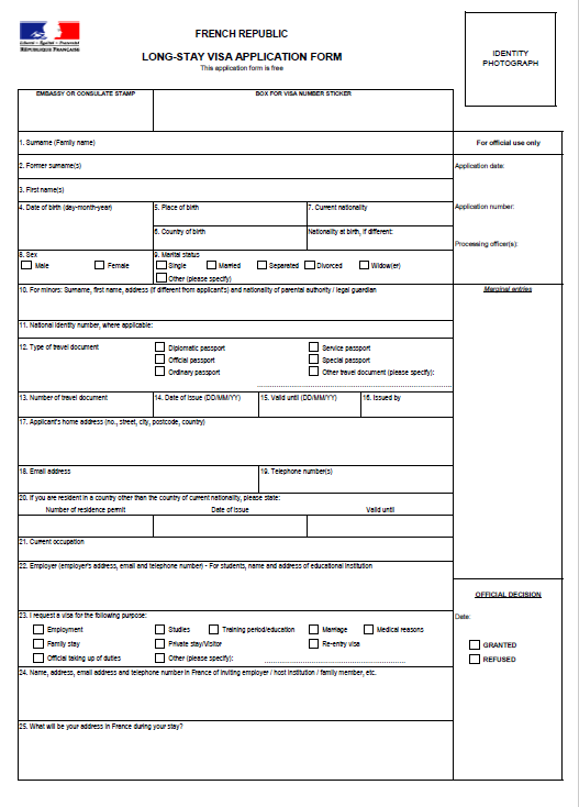 france visa application form