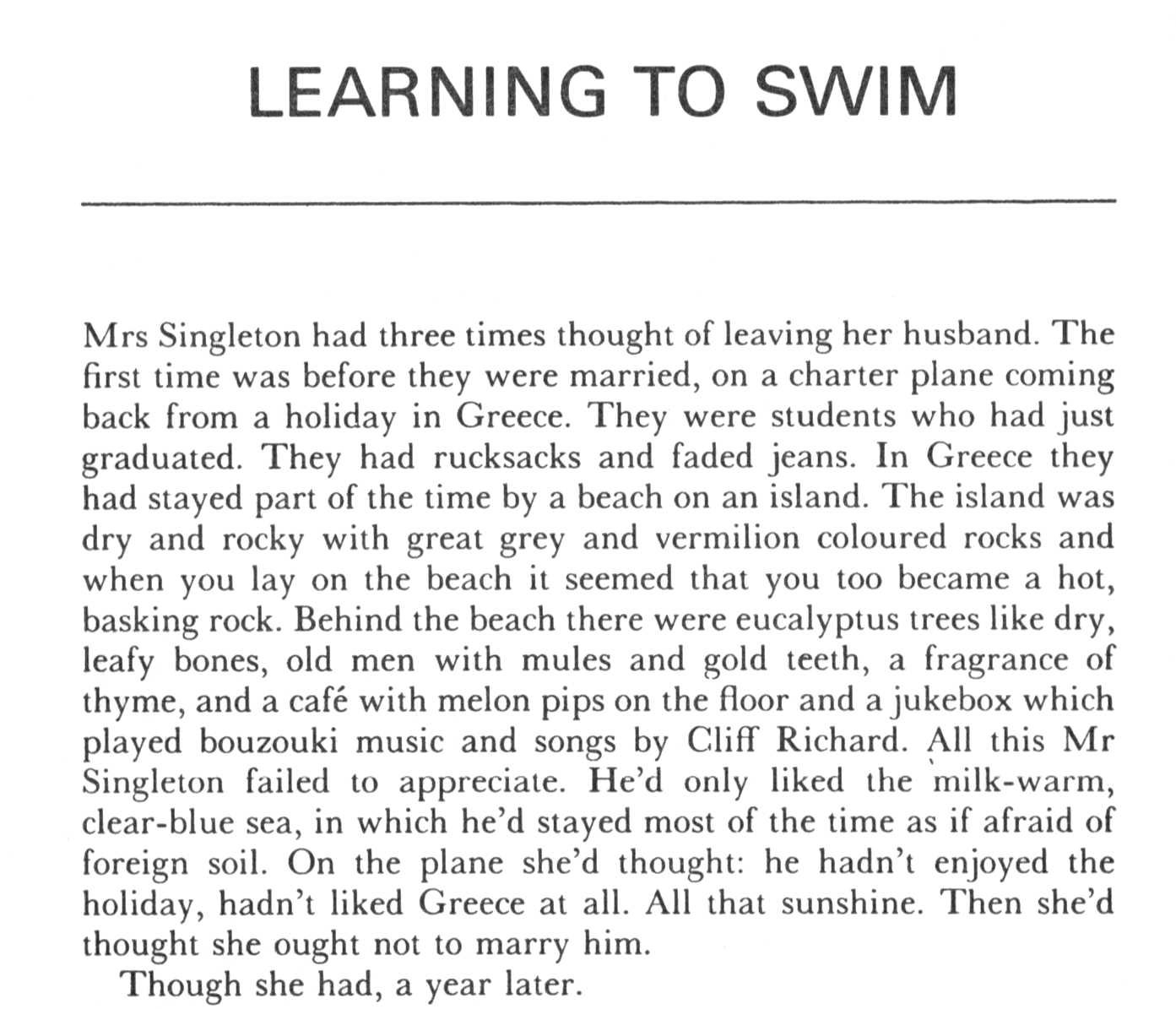 How i learnt swimming summary brainly picture