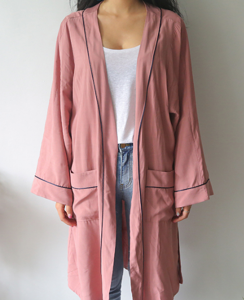 Korean Women's Fashion: Stylenanda Contrast Trim Accent Robe Coat