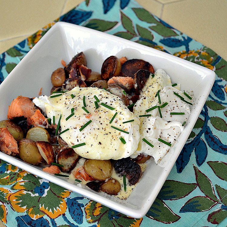 The Foodie Couple Smoked Salmon Hash with Poached Eggs and Horseradish