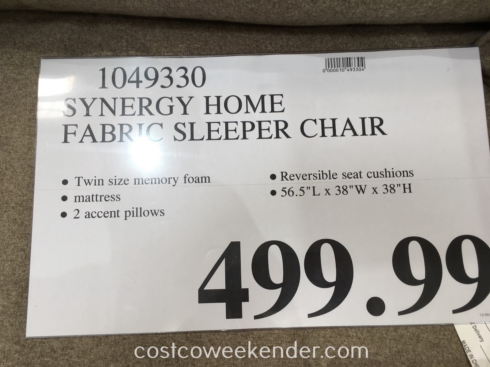 Synergy Home Fabric Sleeper Chair Costco Weekender