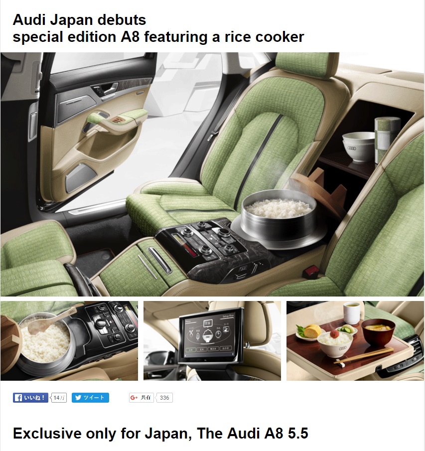 transpress nz Audi A8 for Japan with a rice cooker