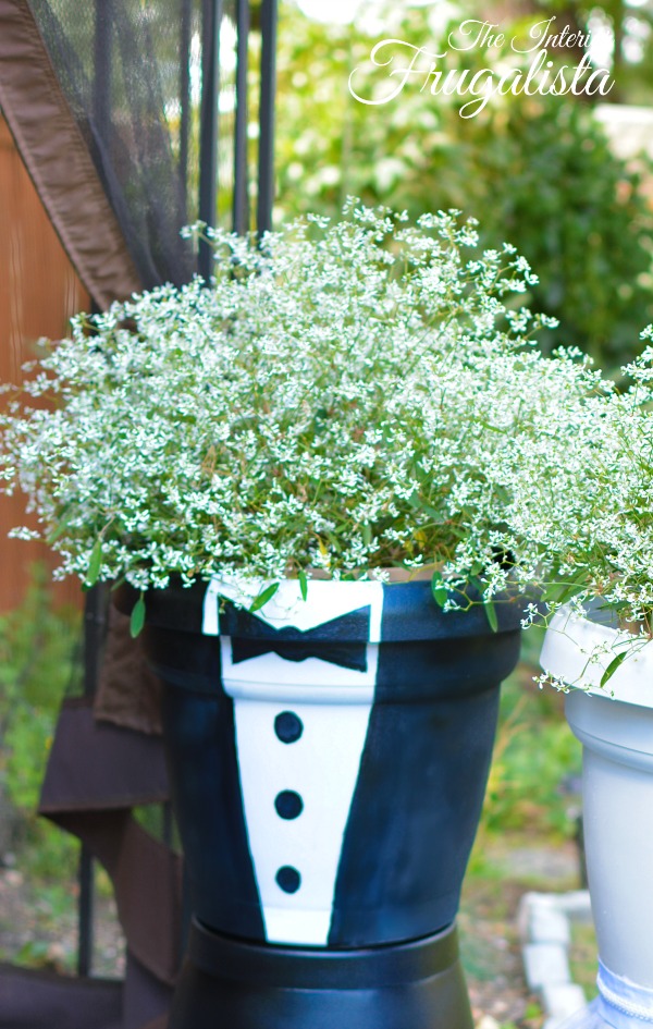Diy Wedding Centerpiece Trivets And Bridal Flower Pots The How To Make A Fun Groom Tuxedo Flower Pot Using Black And White Spray Paint In