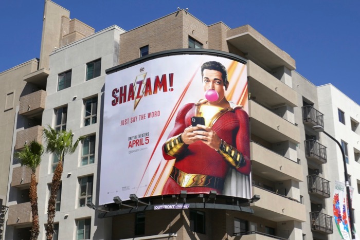 Zachary Levi Shazam! movie billboard Highland Avenue Zachary Levi Shazam billboard