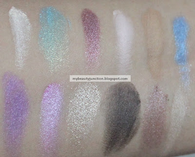 Swatches, review and comparison of MUA eyeshadow palettes Glamour Days, MUA Immaculate Collection and MUA Glitterball