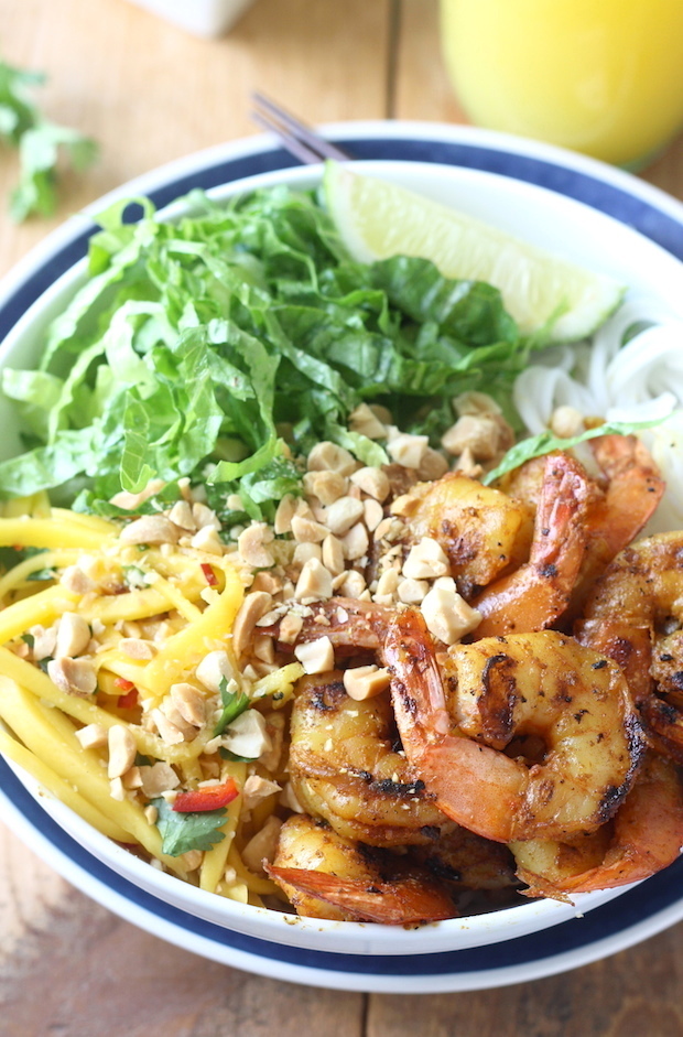 Rice Noodle Salad with Grilled Satay Shrimp by SeasonWithSpice.com