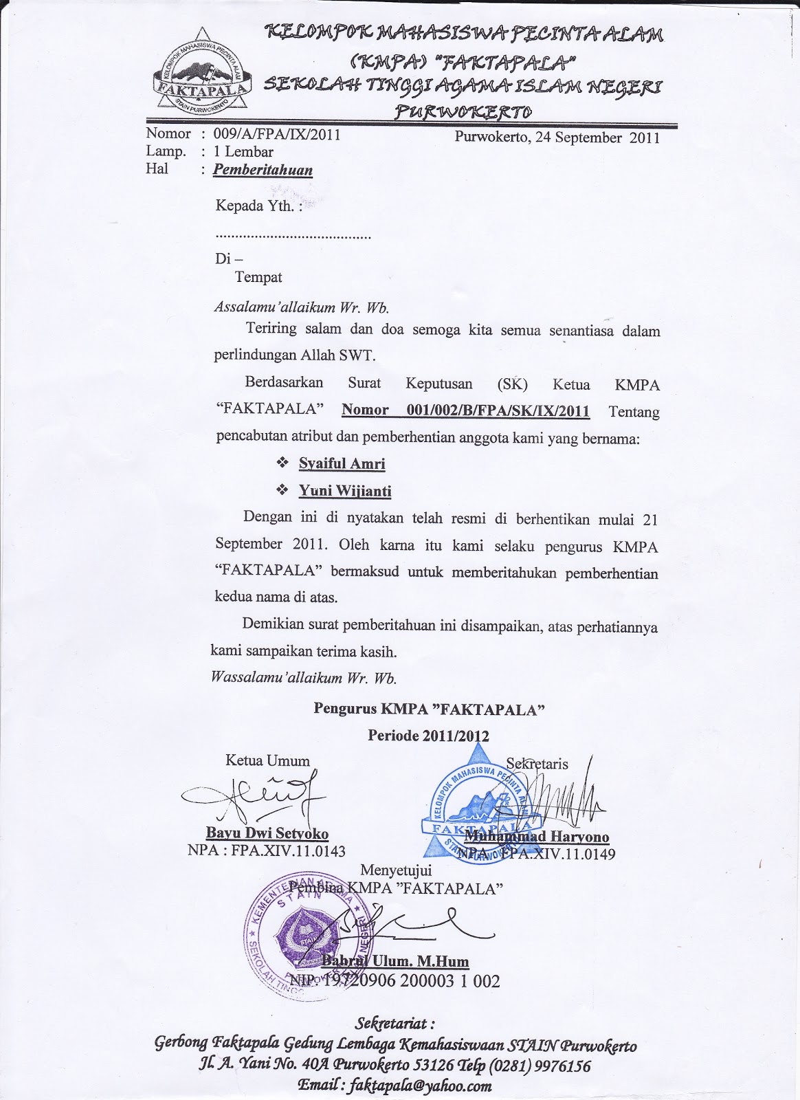 Contoh Surat Pemecatan Anggota Anisasi Osis Contoh Surat