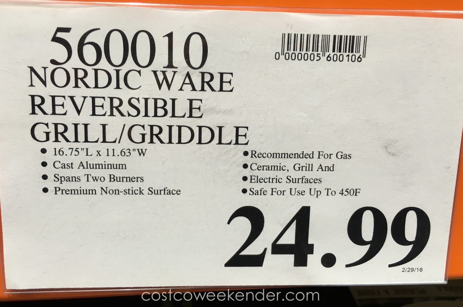 Nordic Ware Reversible Grill Griddle Costco Weekender