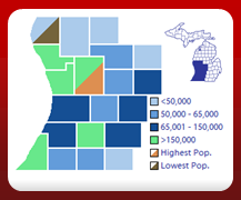 Map that shows the population of southwestern Michigan counties